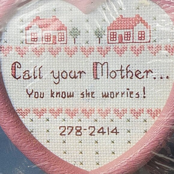 Good Shepherd Counted Cross Stitch Kit OOP Heart Frame Call Your Mother 5"x5.5" - Picture 2 of 6